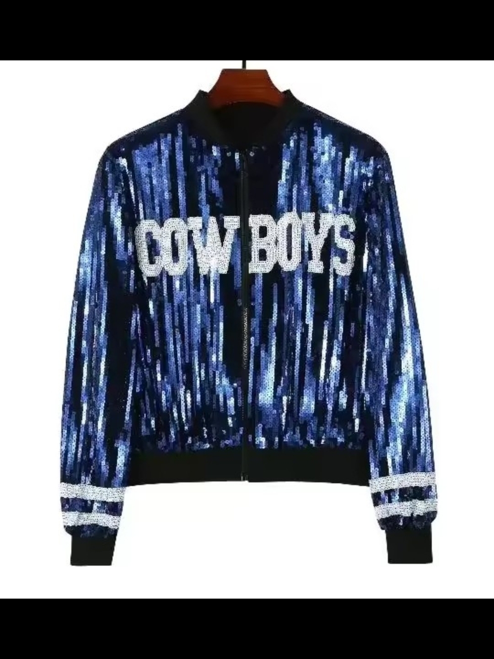 Sequined Ladies 'COWBOYS' Bomber Jacket - Blue